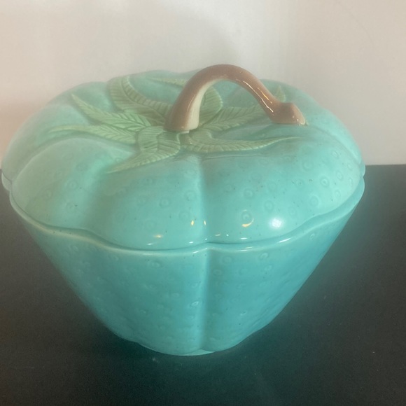 California Pottery teal covered dish vintage mid century - Picture 2 of 9